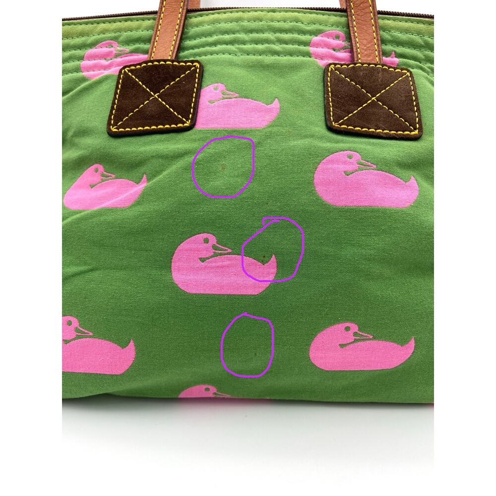 Vintage Dooney & Bourke Samantha Duck Canvas Tote Bag Green Pink Preppy Y2K READ - Picture 12 of 16